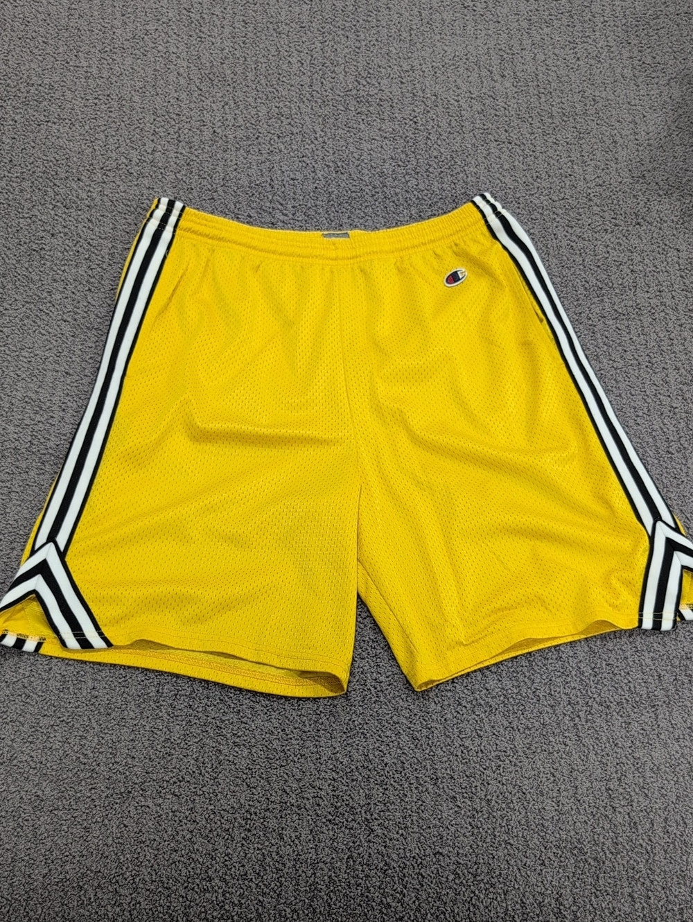 Champion Yellow Mesh Lacrosse Shorts with Black/White Side Stripes